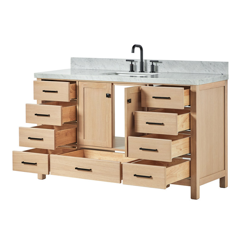 Cambridge Single Bathroom Vanity with Carrara Marble Top, Oak