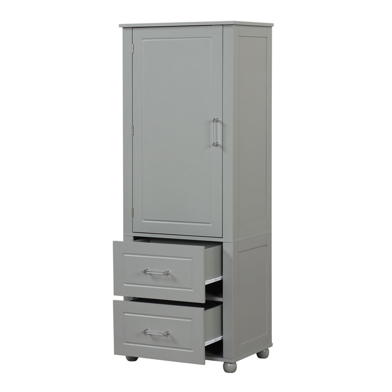 Grande armoire de rangement pour salle de bain, armoire de rangement autoportante avec deux tiroirs et tablette réglable
