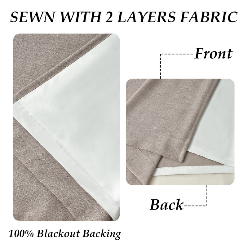 Full Blackout Curtains,Thermal Insulated Drapes,Double Layer Linen Blended Room Darkening Back Tab Pinch Pleat Drapes, Linen