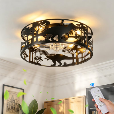 Ventilateur de plafond encastré noir dinosaure de 45 cm avec télécommande