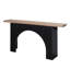 Console moderne minimaliste avec base en arche noire et plateau en bois naturel, console en bois de 66 po
