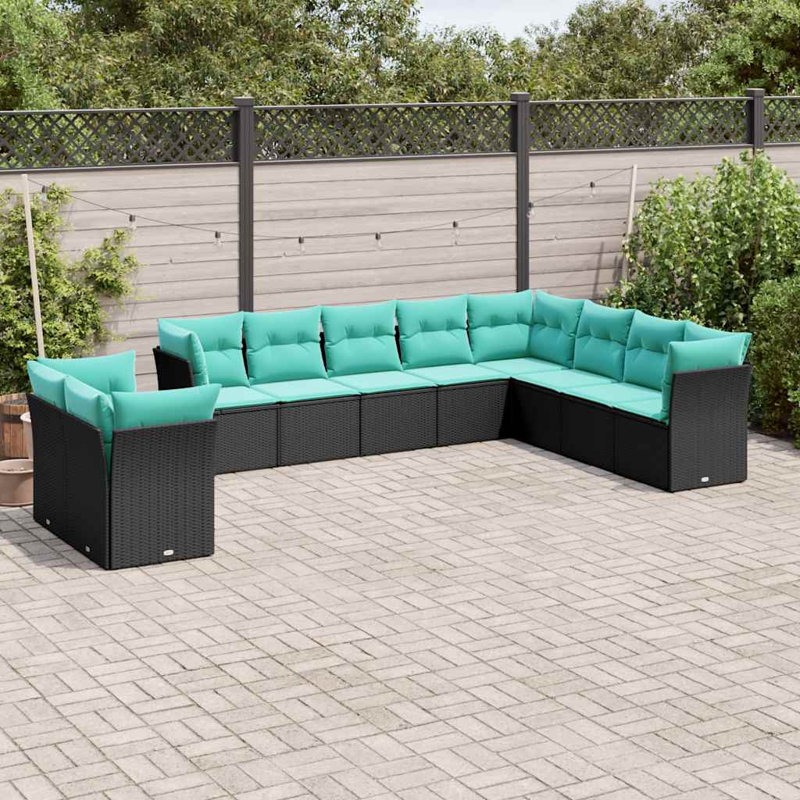  Ensemble de canapé de patio 10 pièces avec coussins en rotin de polyester noir