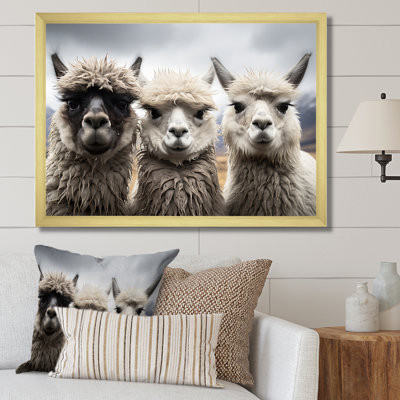 Alpacas, photographie de paysage monochrome encadrée sur toile