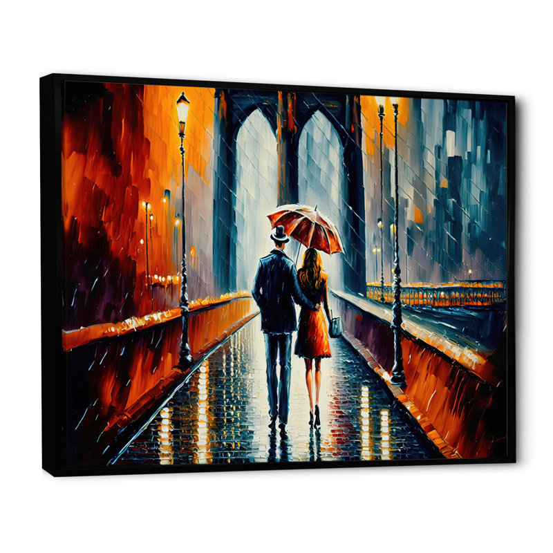 Promenade romantique - Impression sur toile, H 12 po x l 20 po x P 1 po, Toile avec cadre flottant noir