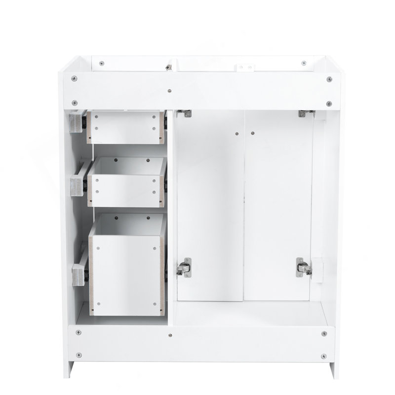 Ensemble de meuble-lavabo autoportant avec cadre en bois massif 30 po, 3 tiroirs et portes à fermeture douce