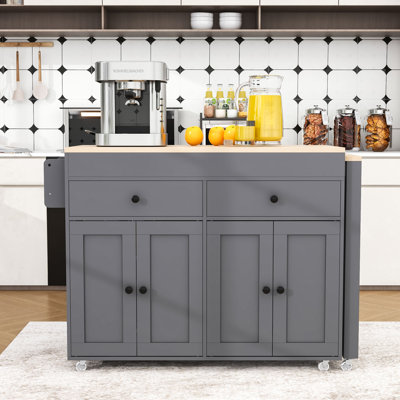Dosha Rolling Kitchen Island with Extendable Dining Table, Spice Rack and Storage Cabinet by Lark Manor