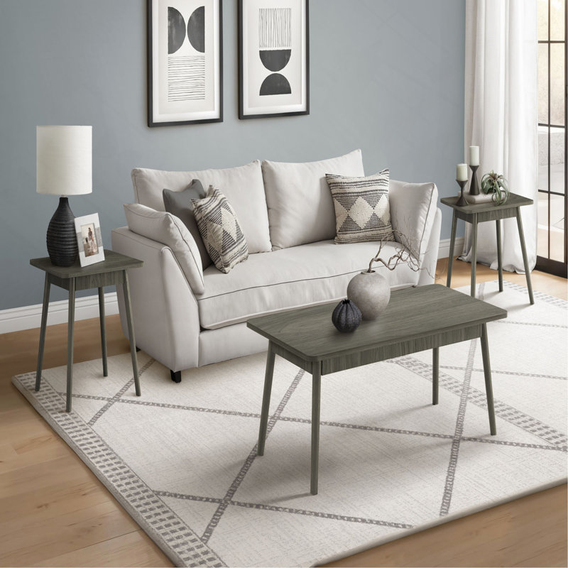 Ensemble de table, ensemble de 3 pièces, café, bout, côté, décor, salon, Mid-Century, moderne, Gris