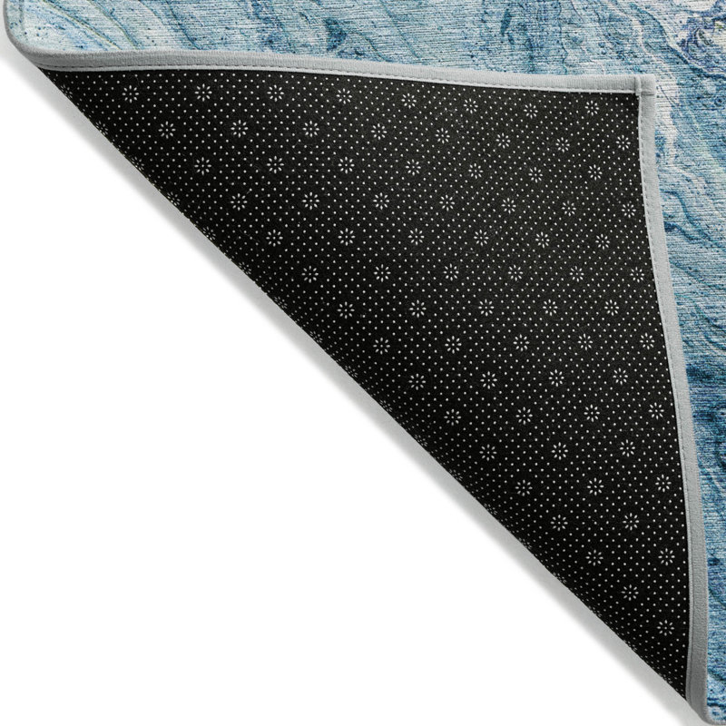 HomeRoots 3' X 5' Sky Blue And Navy Blue Abstract Washable Indoor Outdoor Area Rug
