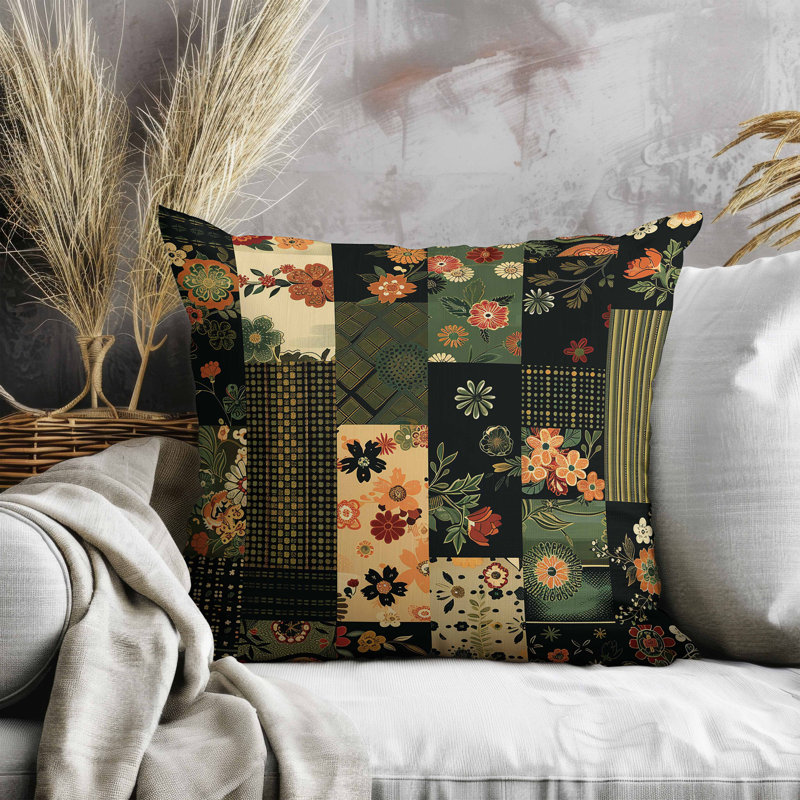 Coussin Twilight Bouquet, Carré 20 po, Noir, noir, noir, noir