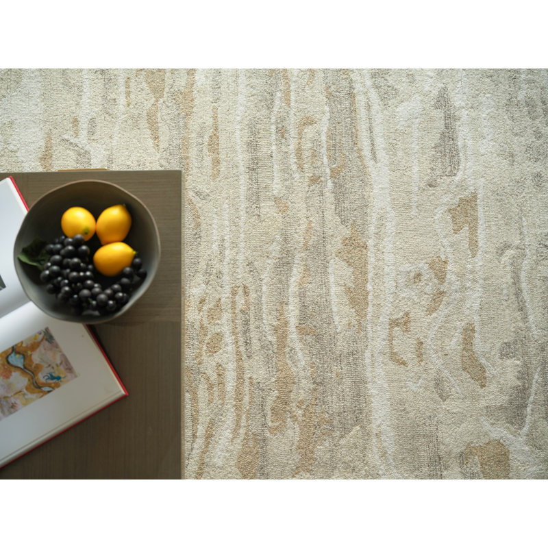 Cortero Hand Tufted Wool Abstract Area Rug, Rectangle 9' x 12', Gold/Ivory