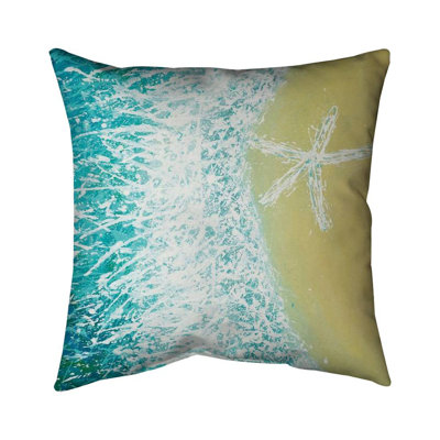 Right side seastar and a wave - 18"x18" Outdoors Throw pillow - Spun poly - Print on demand