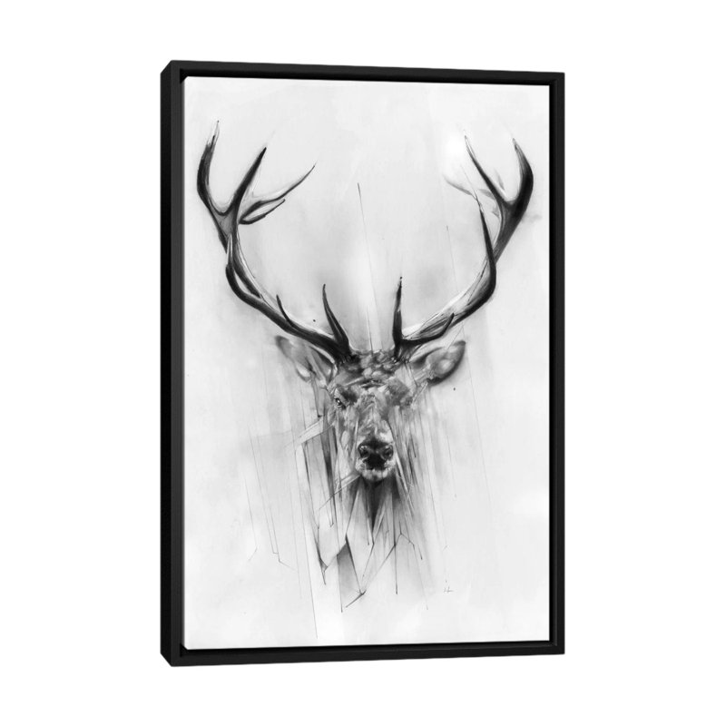« Deer », reproduction d'art sur toile tendue, Toile avec cadre noir, Pas de tapis, H 48 po x l 32 po x P 1,5 po