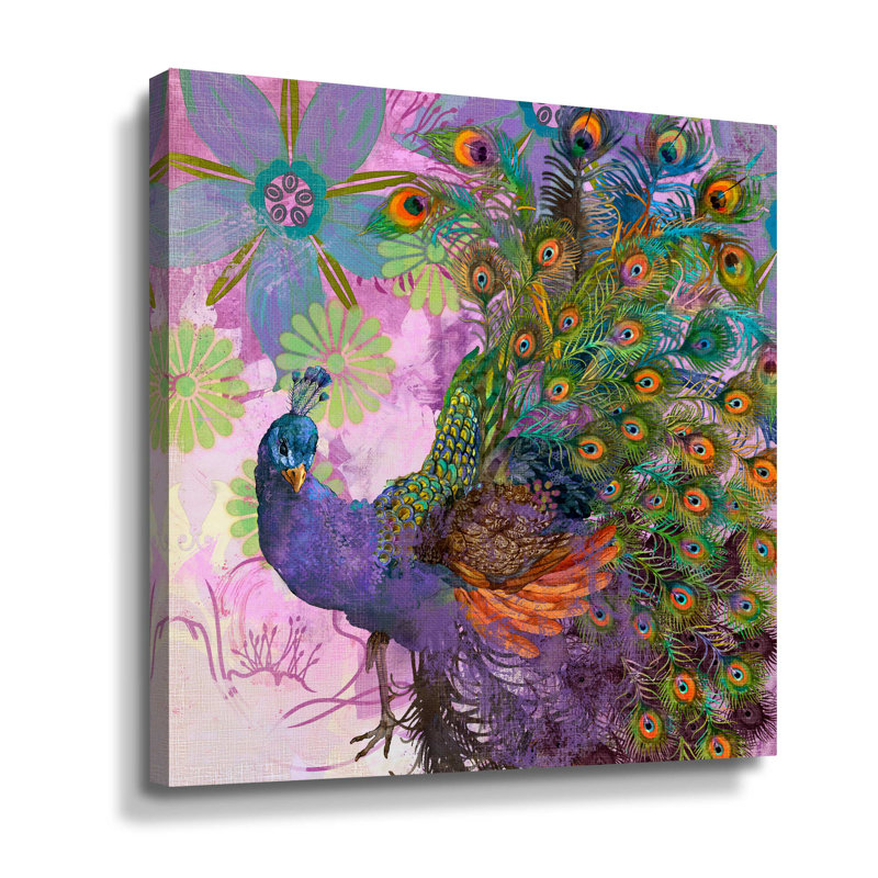 Peacock Prance - peinture, Toile tendue, H 18 po x l 18 po x P 2 po