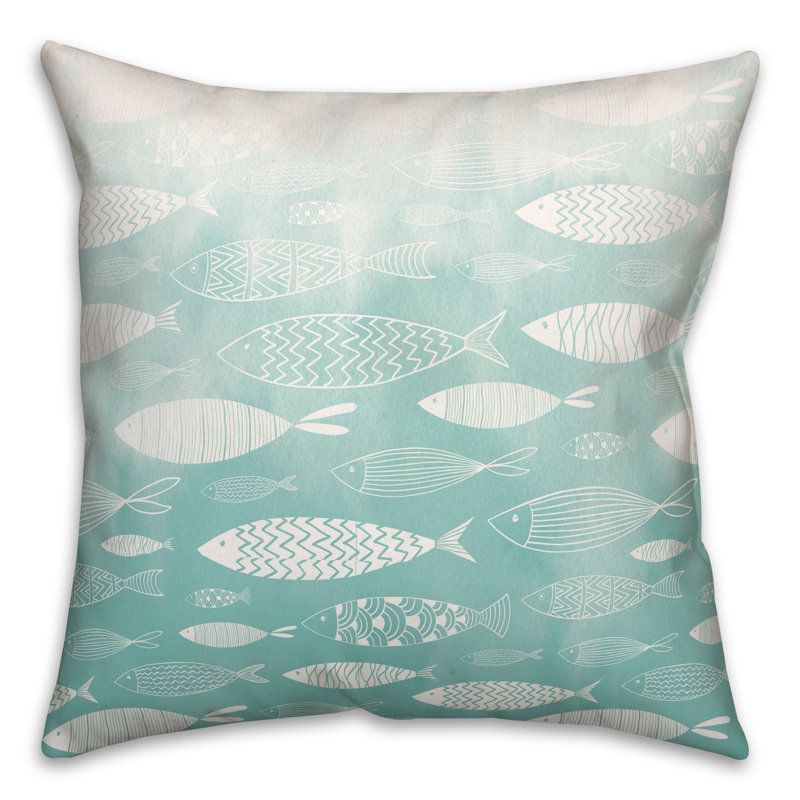  Watercolor Fish Square Pillow Cover & Insert, Teal