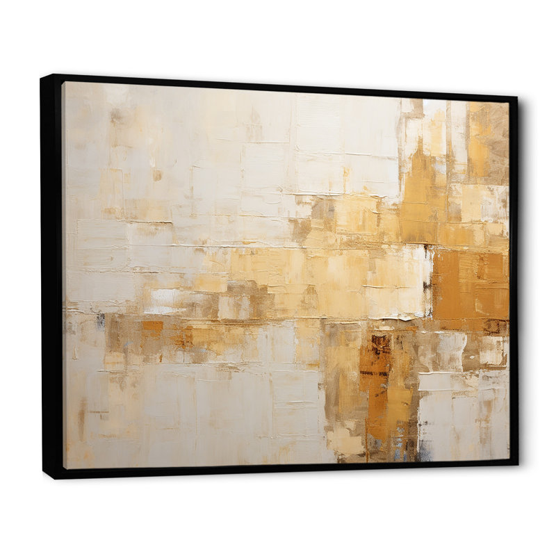 Minimalisme, horizon beige I - art mural abstrait, salon, Cadre flottant noir, H 16 po x l 32 po x P 1 po