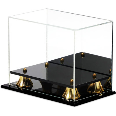 PENNZONI Mini Football Helmet Display Case w/ Black Acrylic Base & Gold Risers