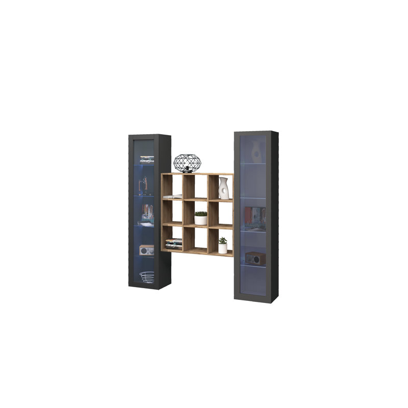 Maruska 180cm H x 170cm W Floating Bookcase, Grey Anthracite