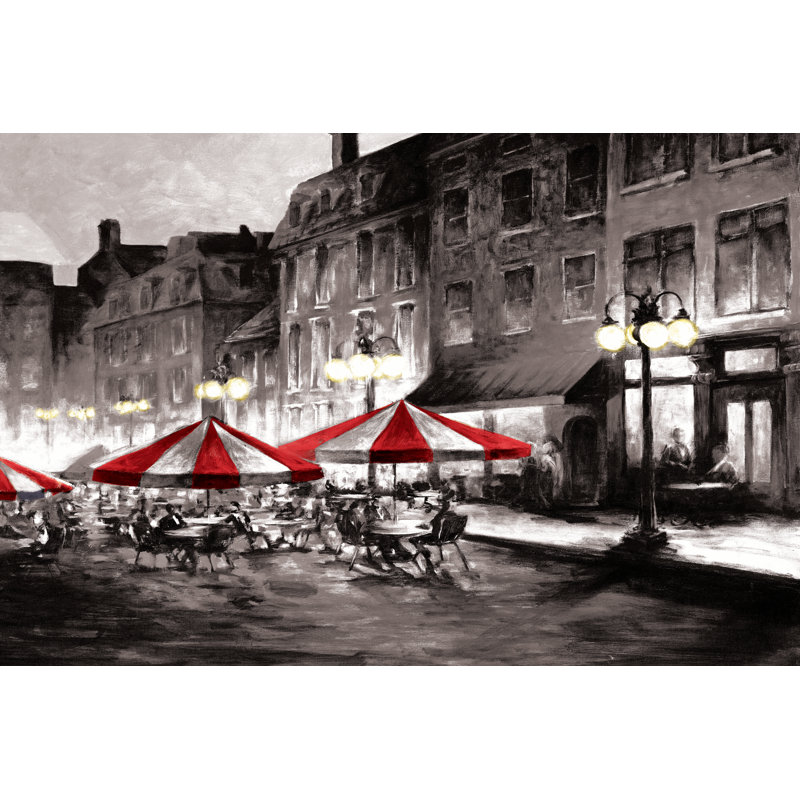Bistro Red Umbrellas - Wrapped Canvas Painting, 30cm H x 46cm W x 3.8cm D
