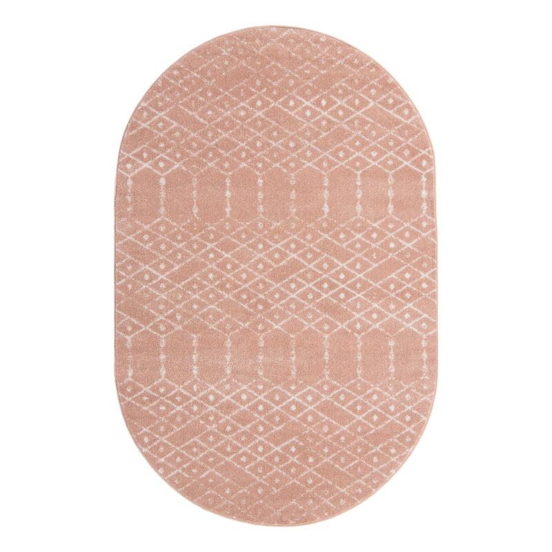 Geometric Rose Pink Area Rug, Oval 5'3" x 8'