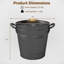 Boîte à cendres en métal 2,9 gallons avec couvercle en bois, poignées latérales pour foyers