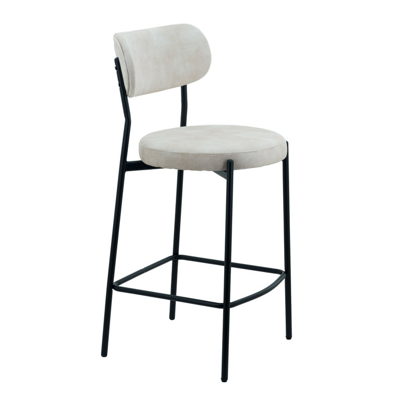 2x Mateiu 67 Velvet Upholstered Bar Stool, Cream