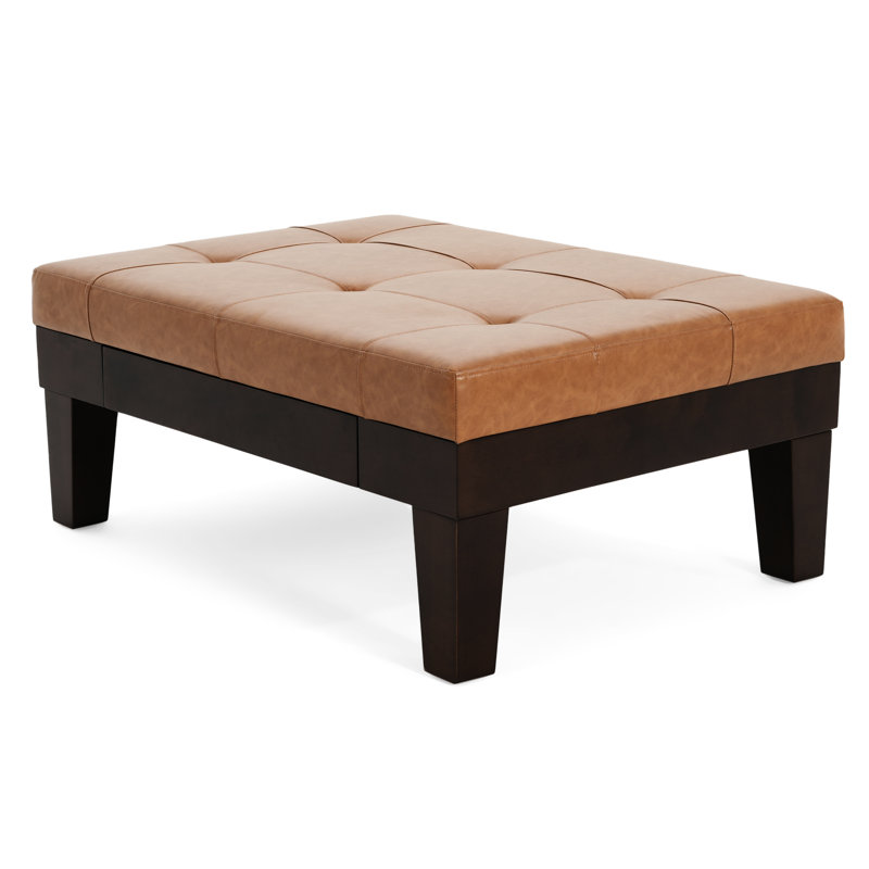 Repose-pieds en cuir PU avec tiroir caché et pieds en bois Brahmsley, Cuir PU brun clair