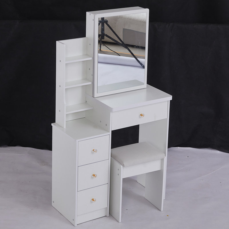 Petit meuble-lavabo à gauche avec tabouret rembourré, Blanc