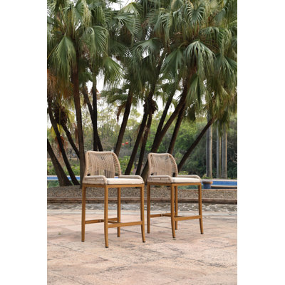 Counter Height Bar Stools Set with Handwoven Wicker and Ergonomic Support