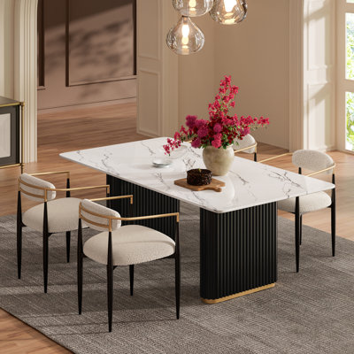 Velora 4-Person Rectangular Double Pedestal Dining Table Set with Bouclé Upholstered Chairs