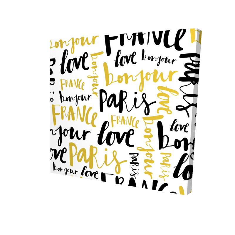 Bonjour, toile de chambre à coucher Paris - Typo & Symbols Home Decor, H 24 po x l 24 po