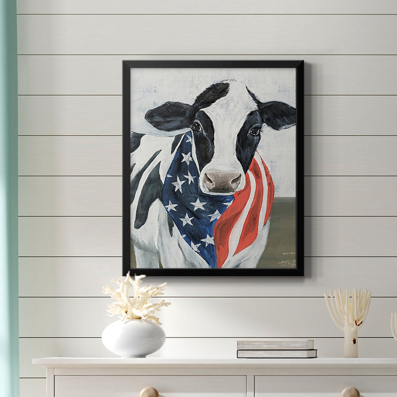 Toile encadrée de qualité supérieure American Cow II - prête à être accrochée, Noir, H 24 po x l 20 po