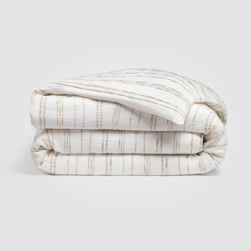 White & Beige Stripe Duvet Cover, King