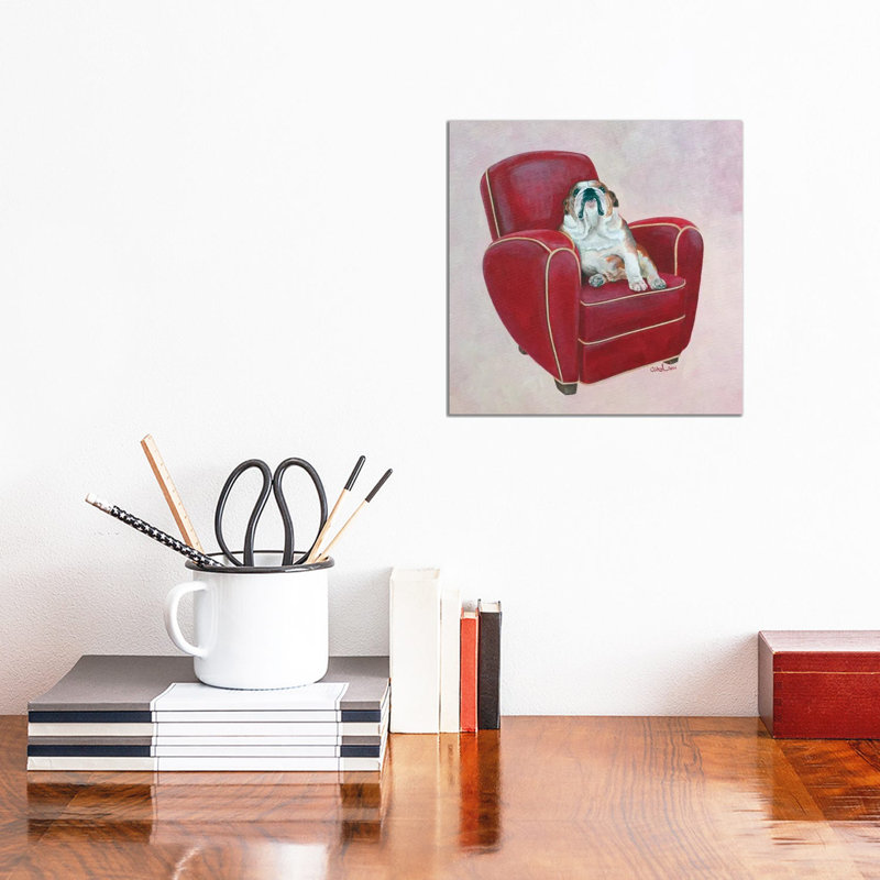 Bulldog On Red by Carol Dillon - Wrapped Canvas Gallery-Wrapped Canvas Giclée, 30.48 cm H x 30.48 cm W