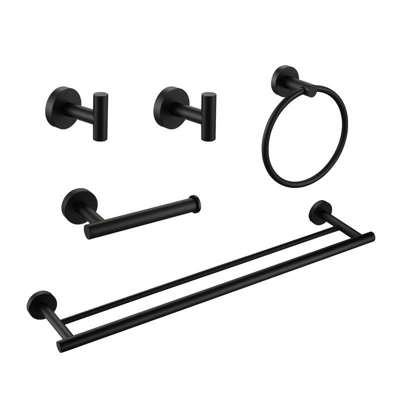 Porte-serviettes de salle de bain moderne 5 - aluminium, support mural noir mat et polyvalent pour la maison Installation facile Étapes en aluminium 5 pièces de qualité