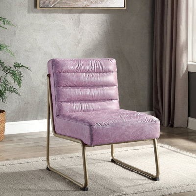 Meuble moderne - base en traîneau en métal, revêtement en tissu fin, pieds en bois, ajout d'espace de vie, 33 x 22 x 30, fauteuil d'appoint en cuir rose avec tissu de qualité, idéal pour l'espace, 33 h x