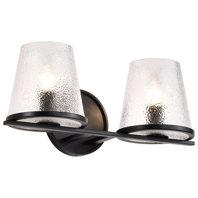 Coiffeuse Sluis - Verre martelé, Noir, 16 po de largeur, Deux lumières