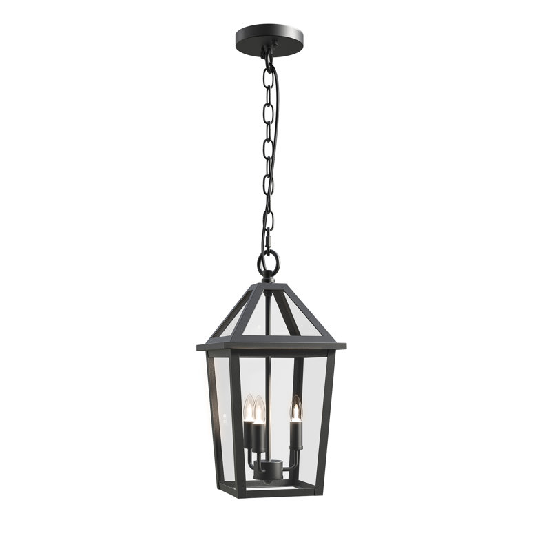 3 - Light 16.4''H Black Iron Tempered Glass ETL Outdoor Hanging Lantern, Sand Black