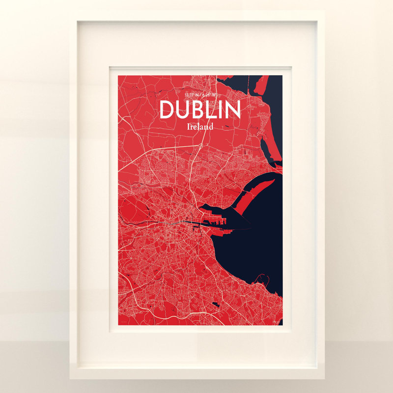«Dublin City Map», impression de luxe, Rouge / bleu marine, H 27,6 po x l 19,7 po
