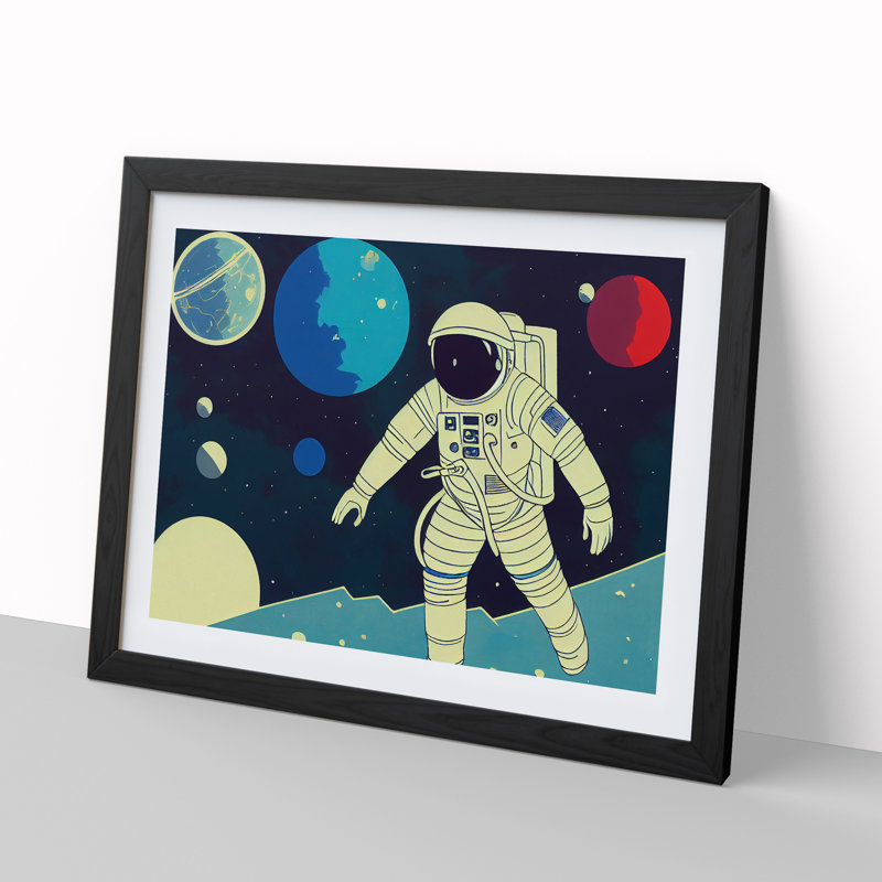 Retro Astronaut Vol.3 - Single Picture Frame Painting, Black Framed, 25cm H x 34cm W x 2cm D