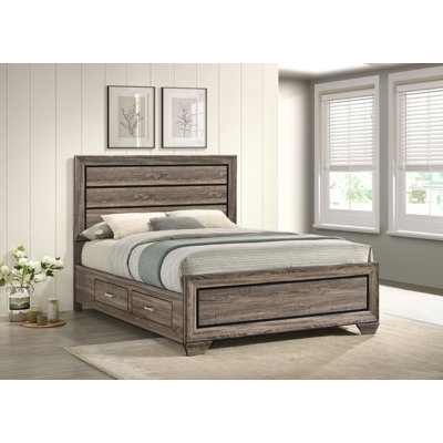 Élégante conception - Lit à panneau de rangement très grand en bois Nathan taupe délavé