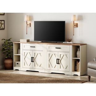 82.7"W TV Stand For Up To 95" Tvs,Farmhouse Entertainment Center With Storage Barn Door Cabinet,TV Console Table With Media Cabinet And Drawers For Living Room,Bedroom,Cream 