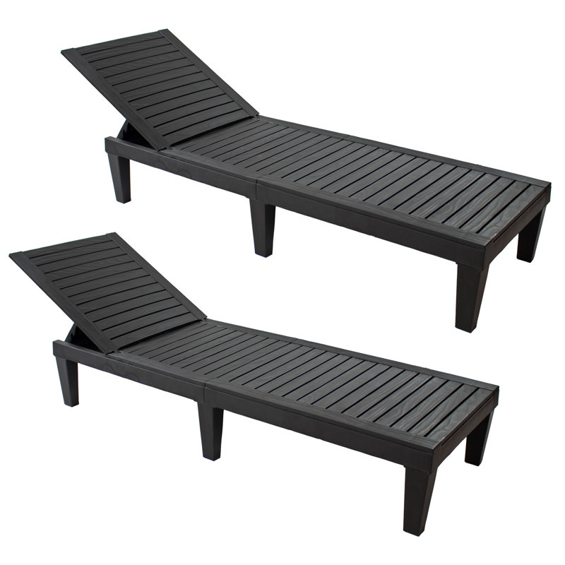 Black 5-Position Adjustable Polypropylene Resin Sun Lounger - Set of 2