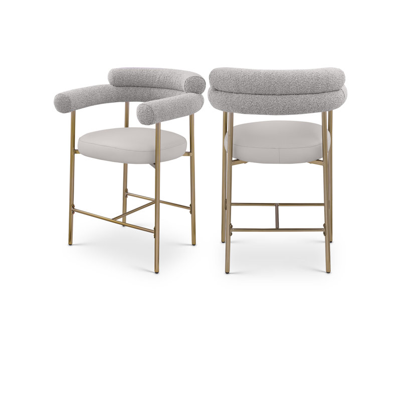 Tabouret de comptoir 26 po Blake, Or brossé, Taupe, Cuir végétalien / tissu bouclé