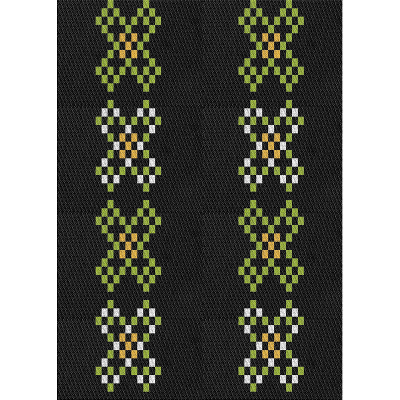 Tapis noir/vert tissé à la machine, Rond 5 pi