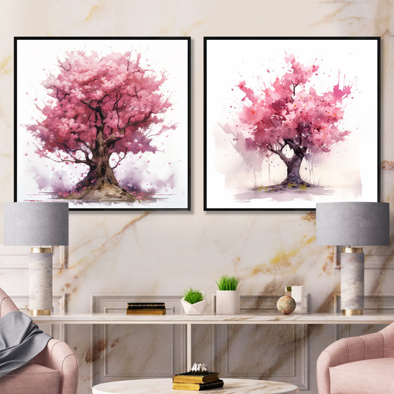 «The Most Beautiful Yellow Tree - Landscape Trees», ensemble de 2 collages carrés, Cadre flottant noir, H 16 po x l 33 po