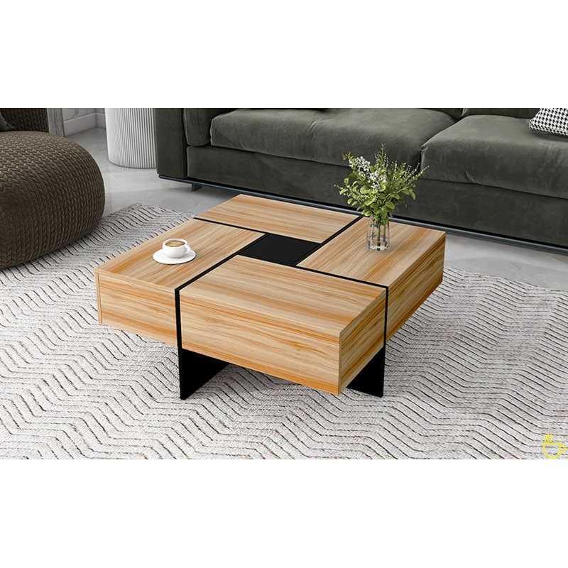 Coffee Table With 4 Hidden Storage Compartments, Square Cocktail Table With Extendable Sliding Tabletop, UV High-Gloss Design Center Table