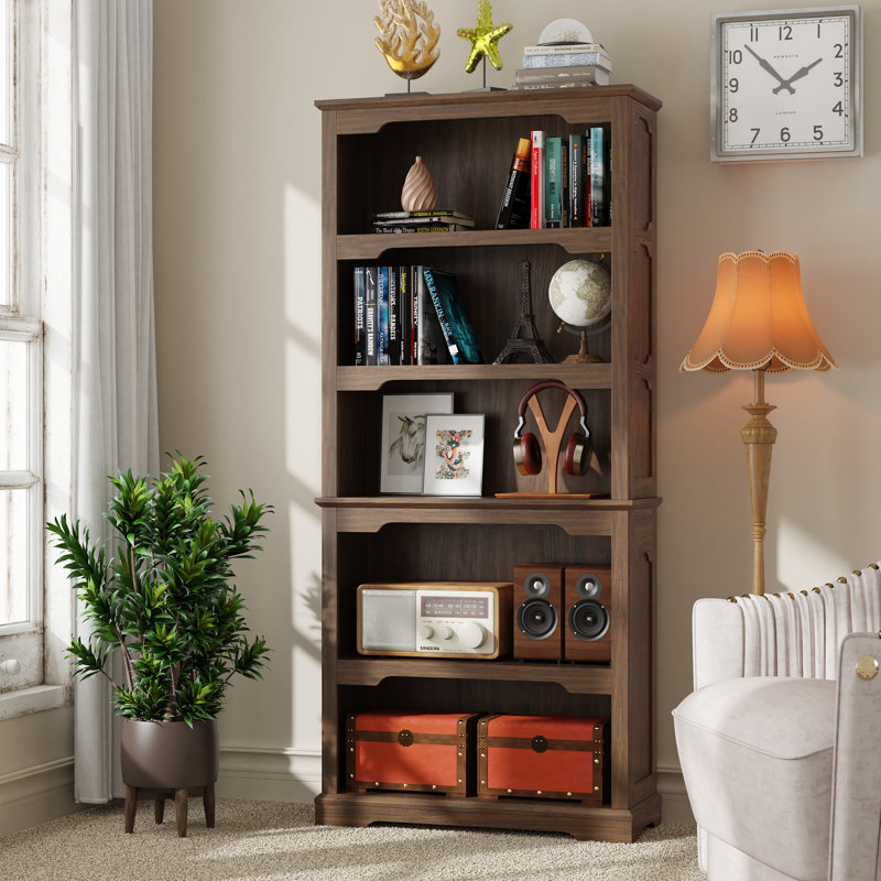 Bibliothèque standard à 5 tablettes, rangement et présentoir, Noyer, Open