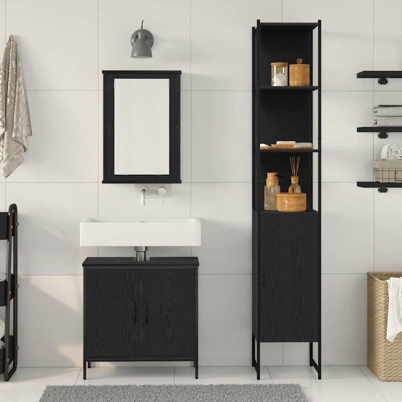 Bathroom Furniture Set With Door 3 Pcs 33 X 33 X 185.5 Cm, Black