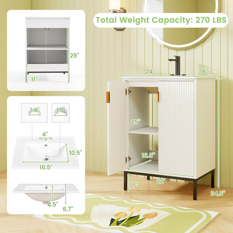 Ensemble de meuble-lavabo autoportant 24 po avec lavabo pour salle de bain blanc