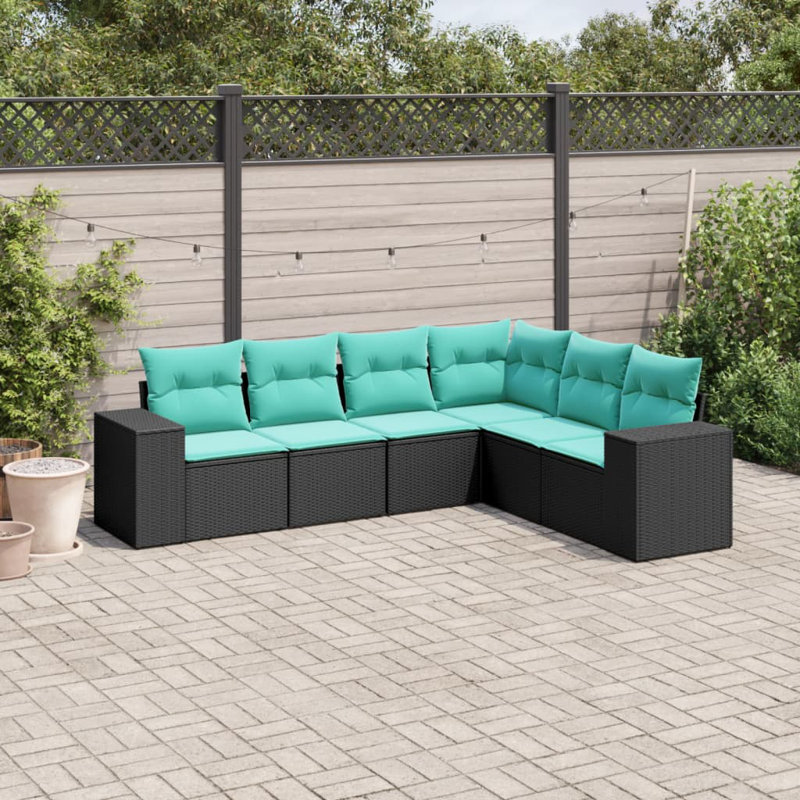  Ensemble de canapé de patio 6 pièces avec coussins en rotin de polyester noir